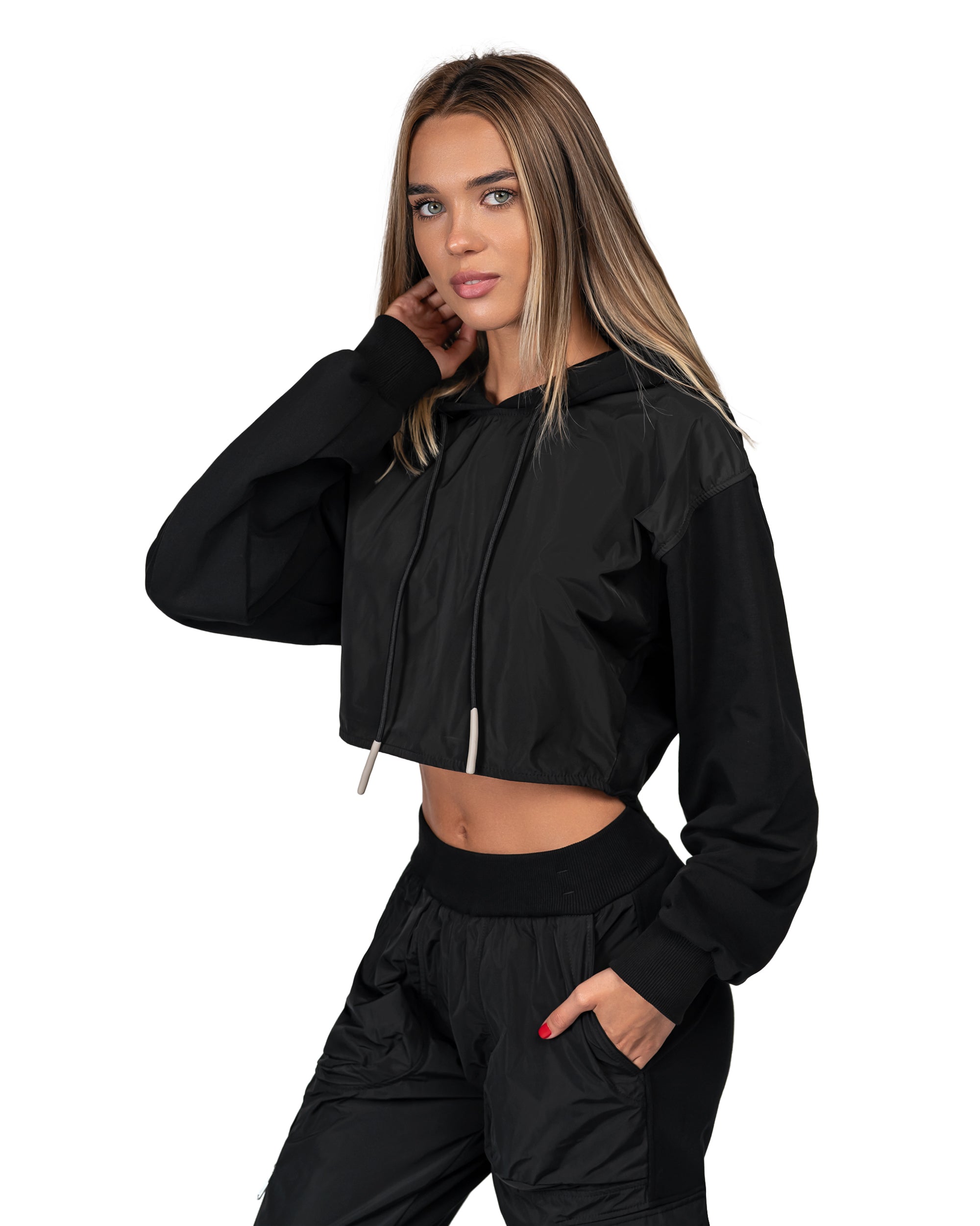 Krótka bluza z kapturem - H24455