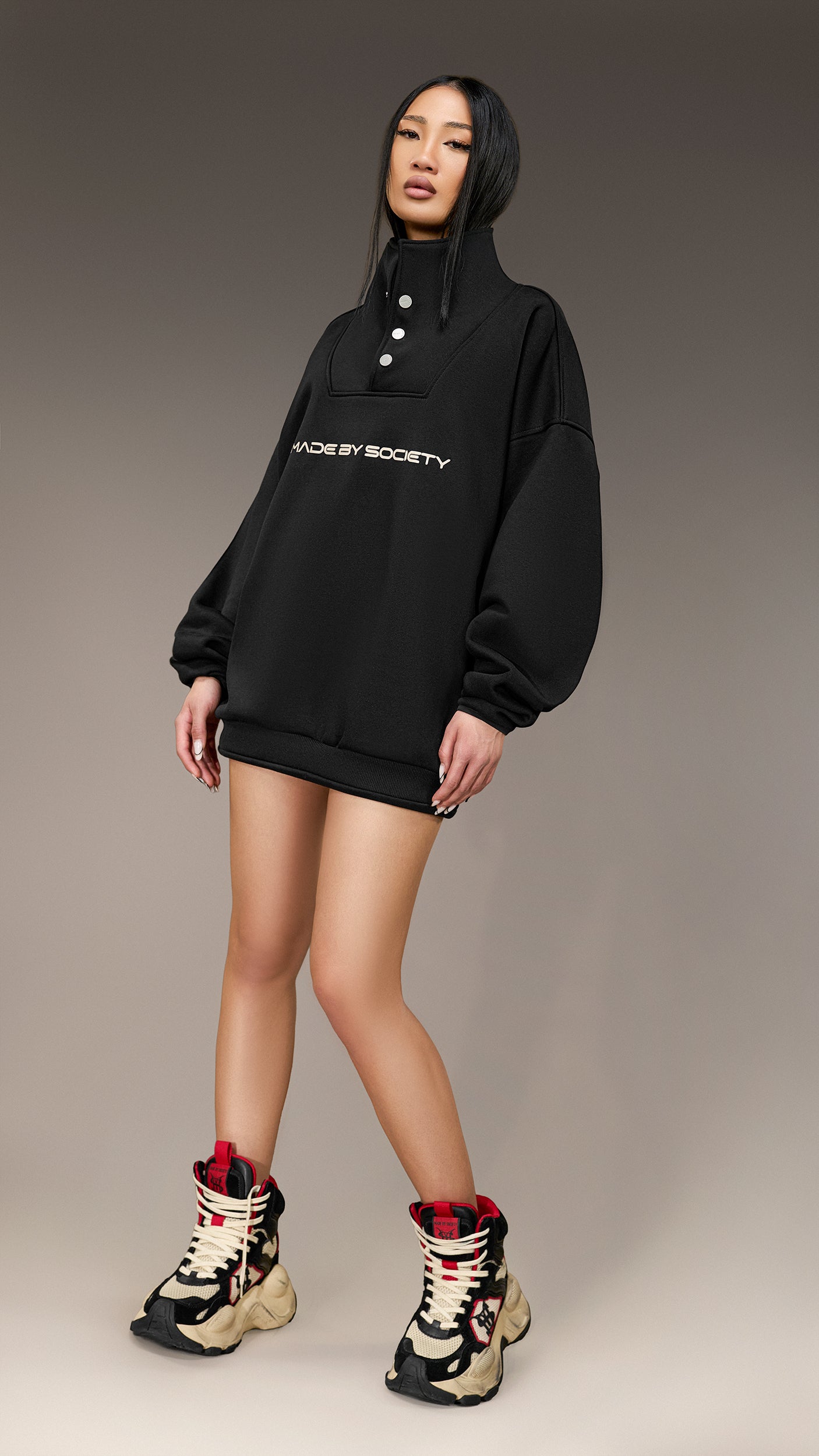 Oversized Hoodie with Collar - H26031
