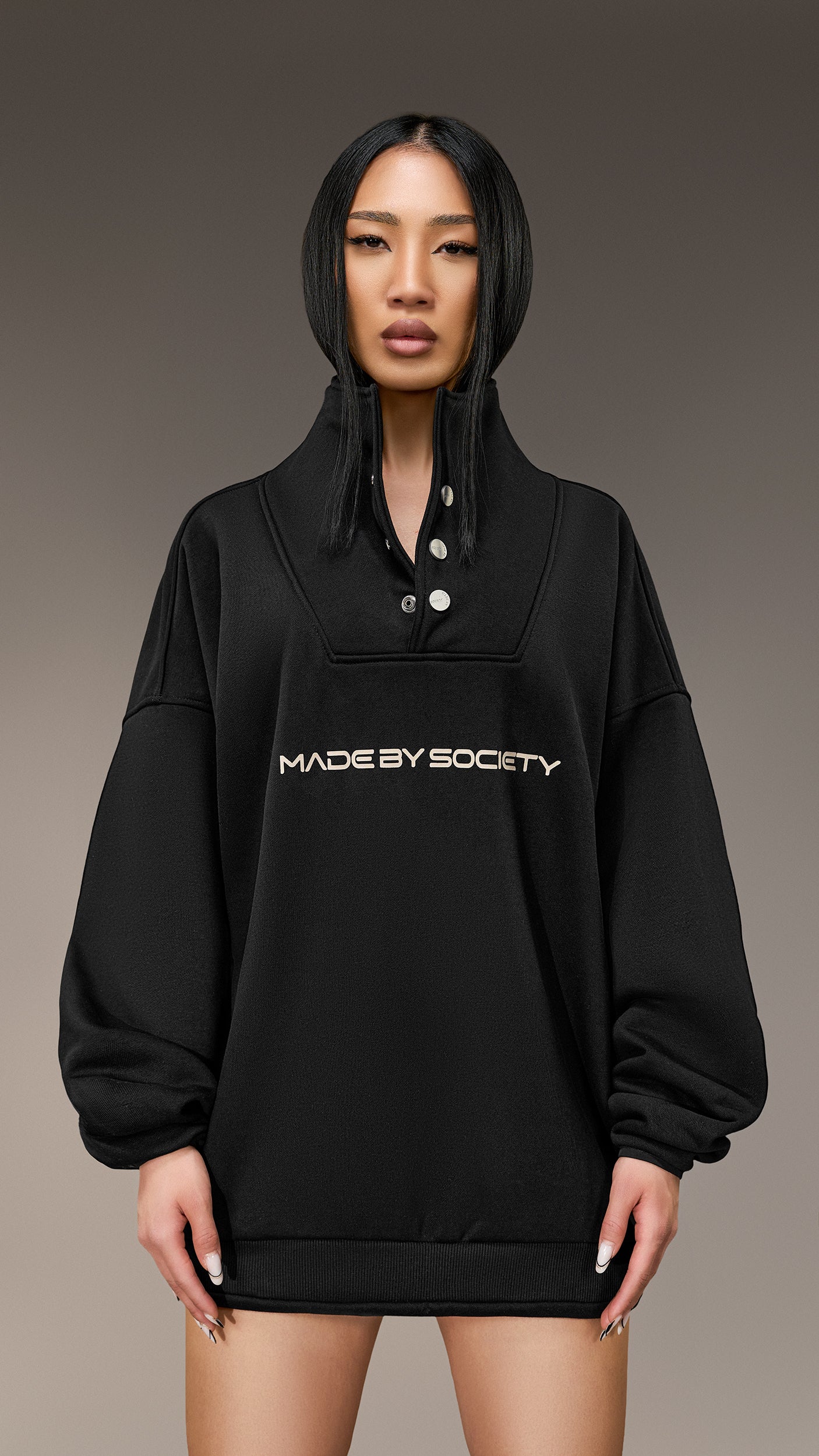 Oversized Hoodie with Collar - H26031