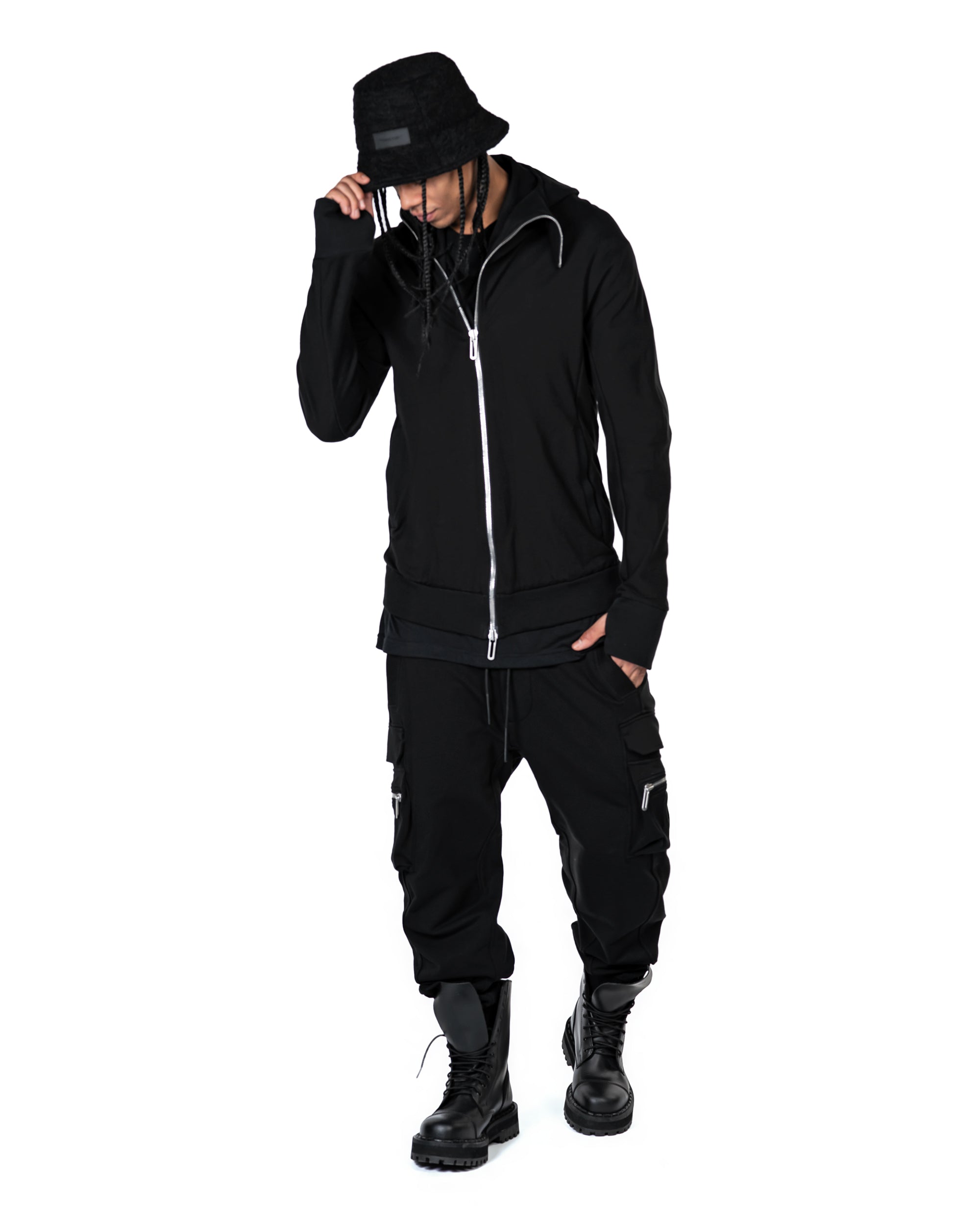 Bluza z kapturem zapinana ukośnie - H11505