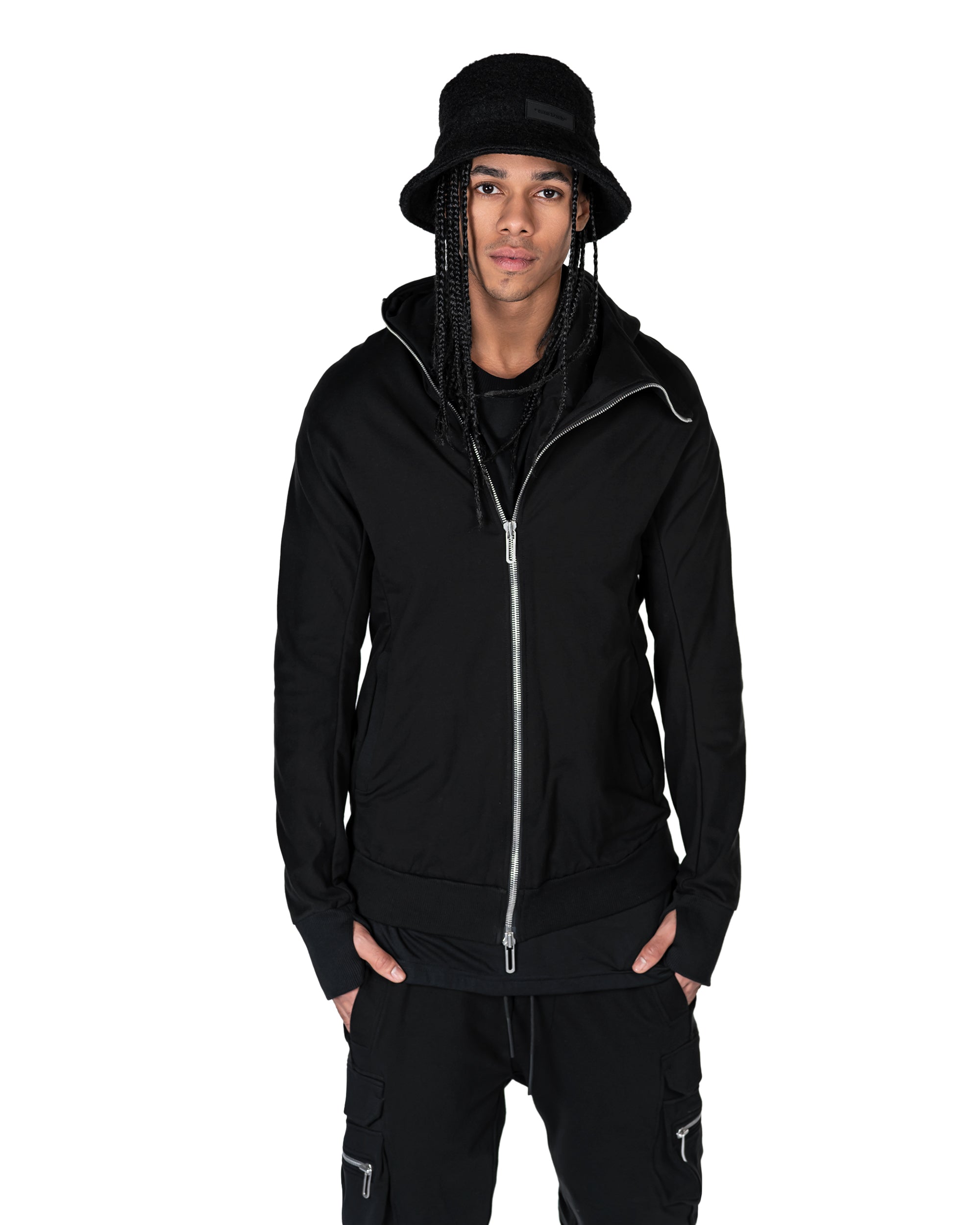 Bluza z kapturem zapinana ukośnie - H11505