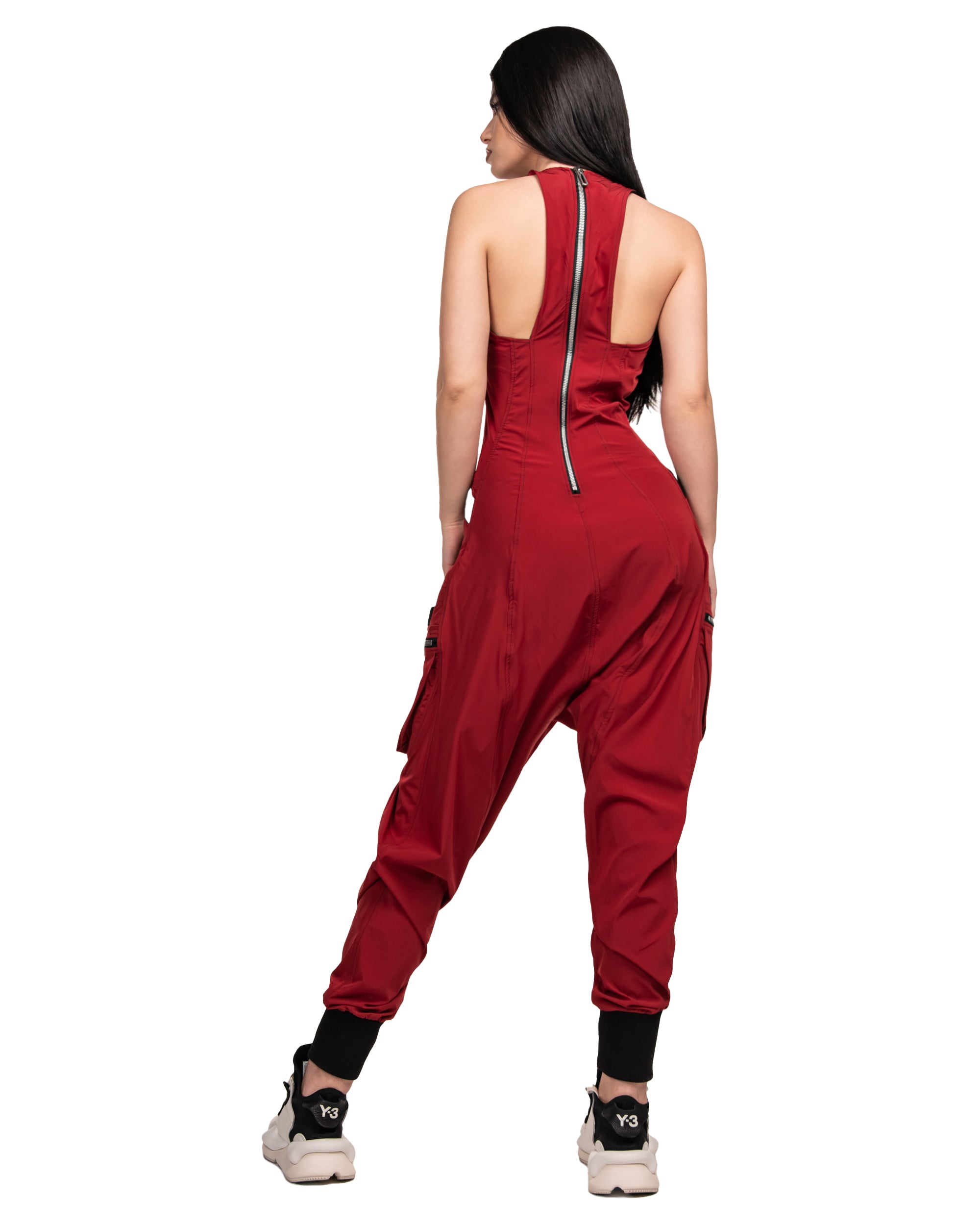 Burgundy zip dungarees - P21810