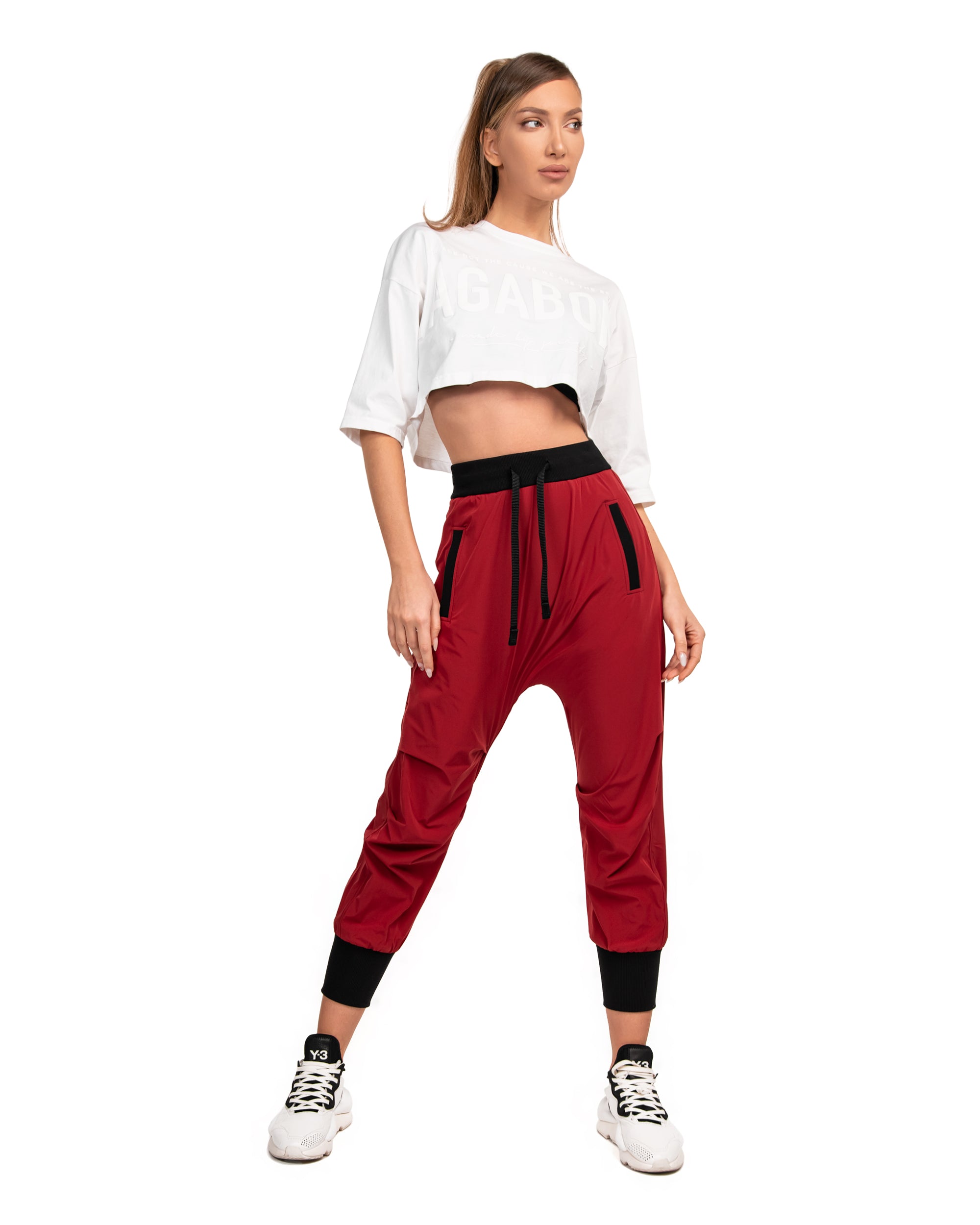 Burgundowe spodnie typu jogger epicki - P21820
