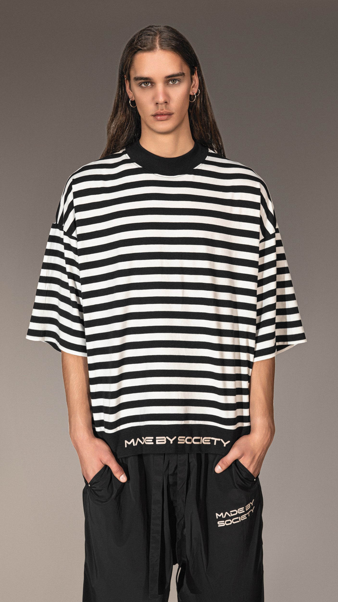 Tricou oversized cu dungi  Made by Society - T15691