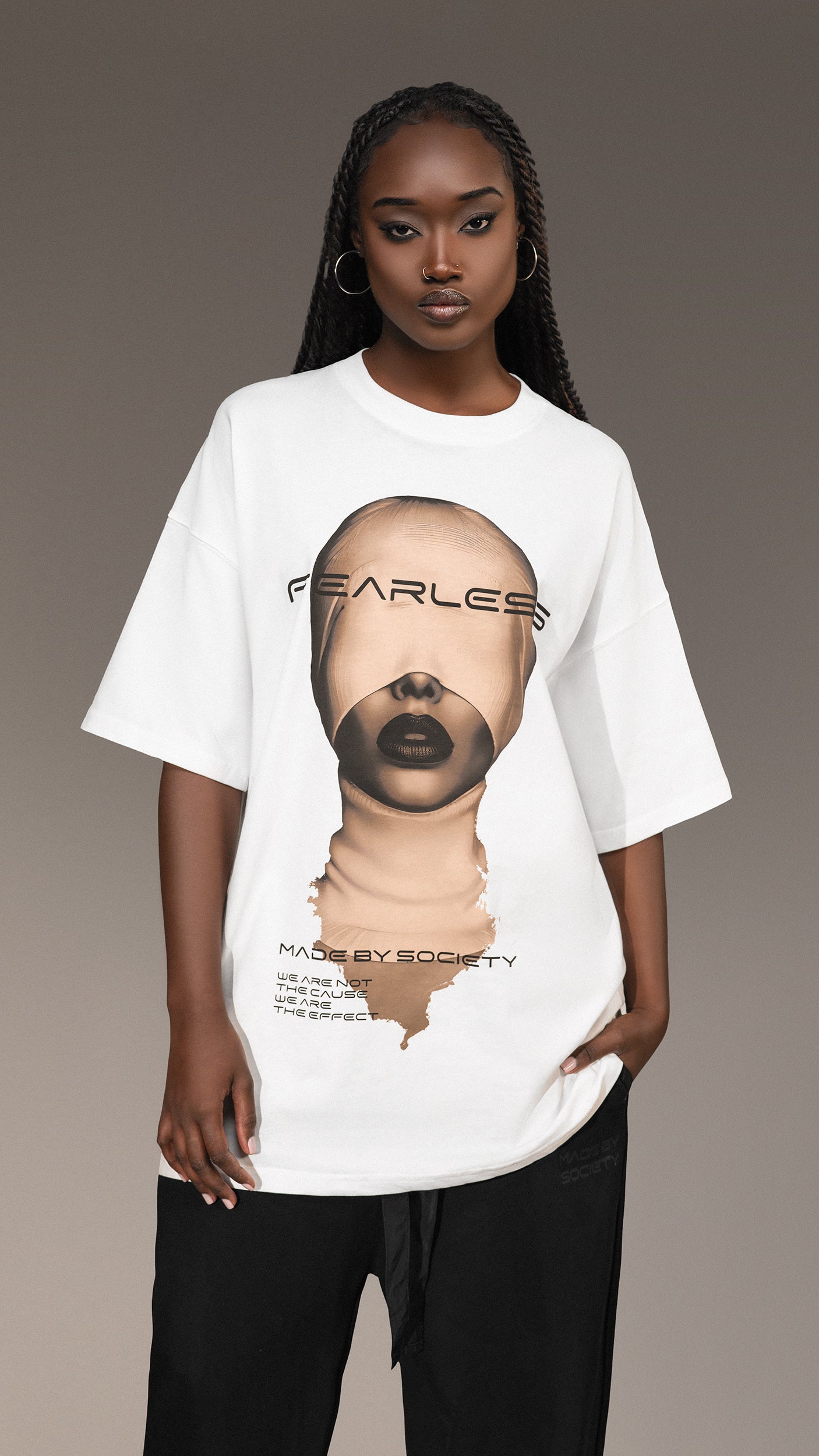 Tricou Oversized Alb „Fearless” - T25750