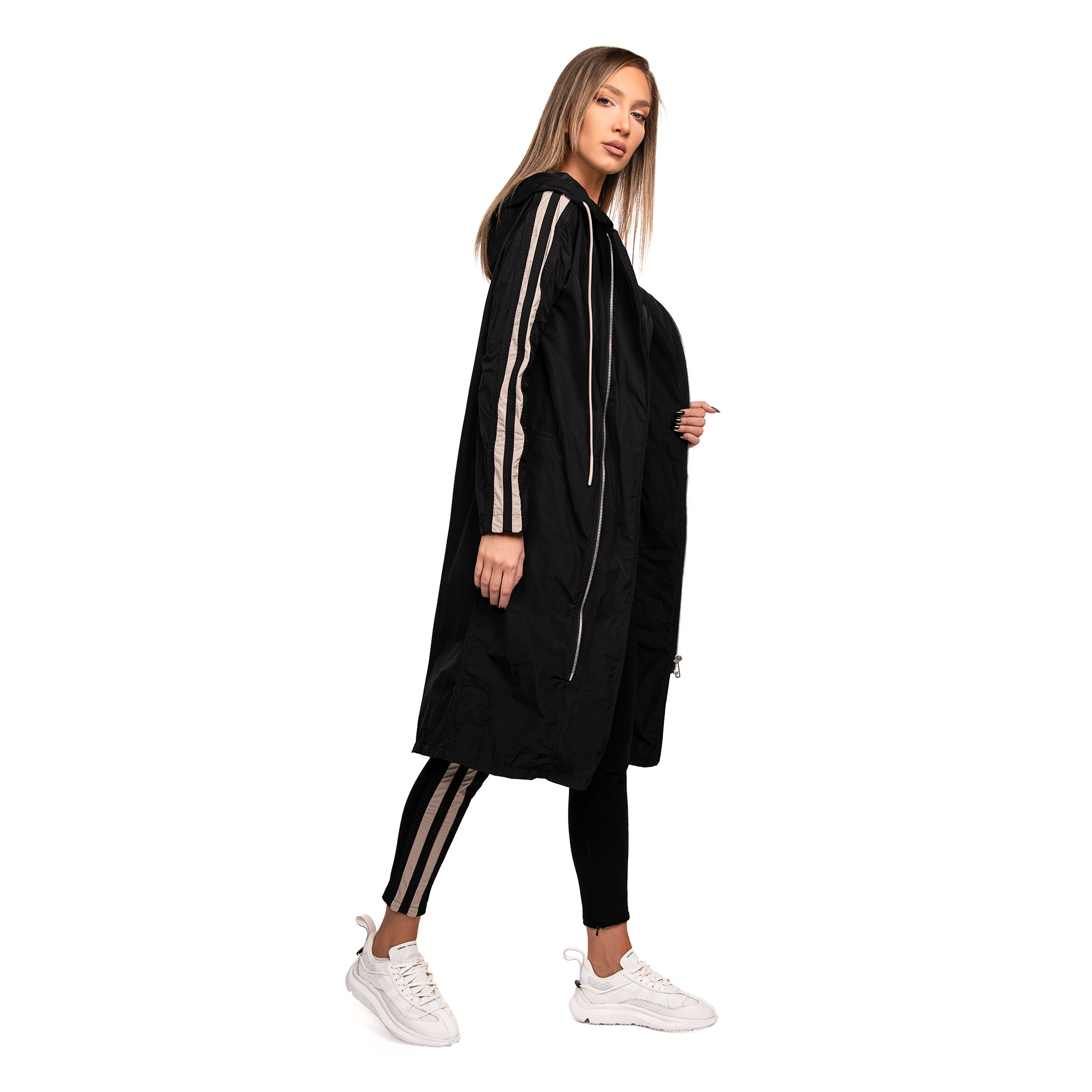 Vertical lines long parka jacket - H23001