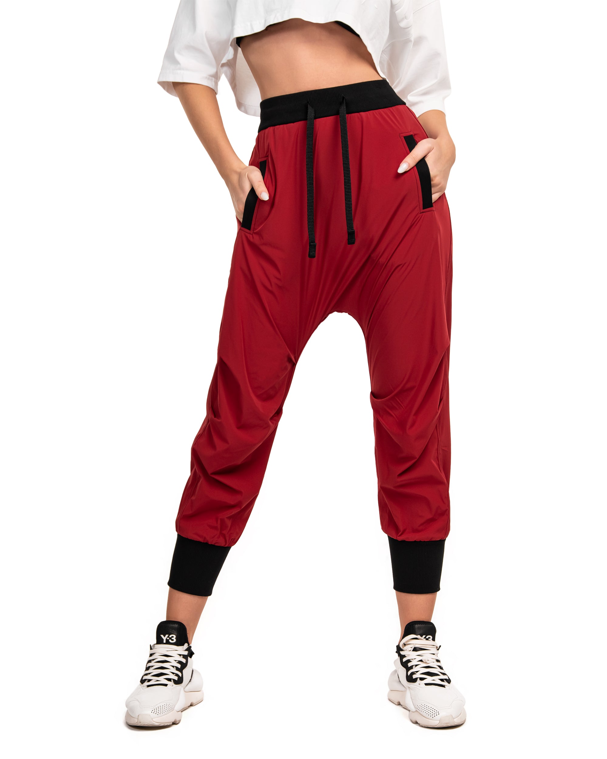 Burgundowe spodnie typu jogger epicki - P21820